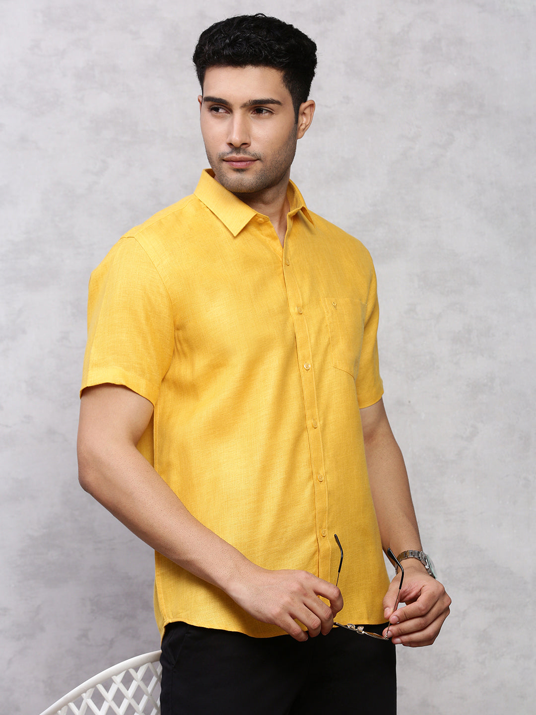 Men Cotton Blend Shirt Dark Yellow T7 CG5