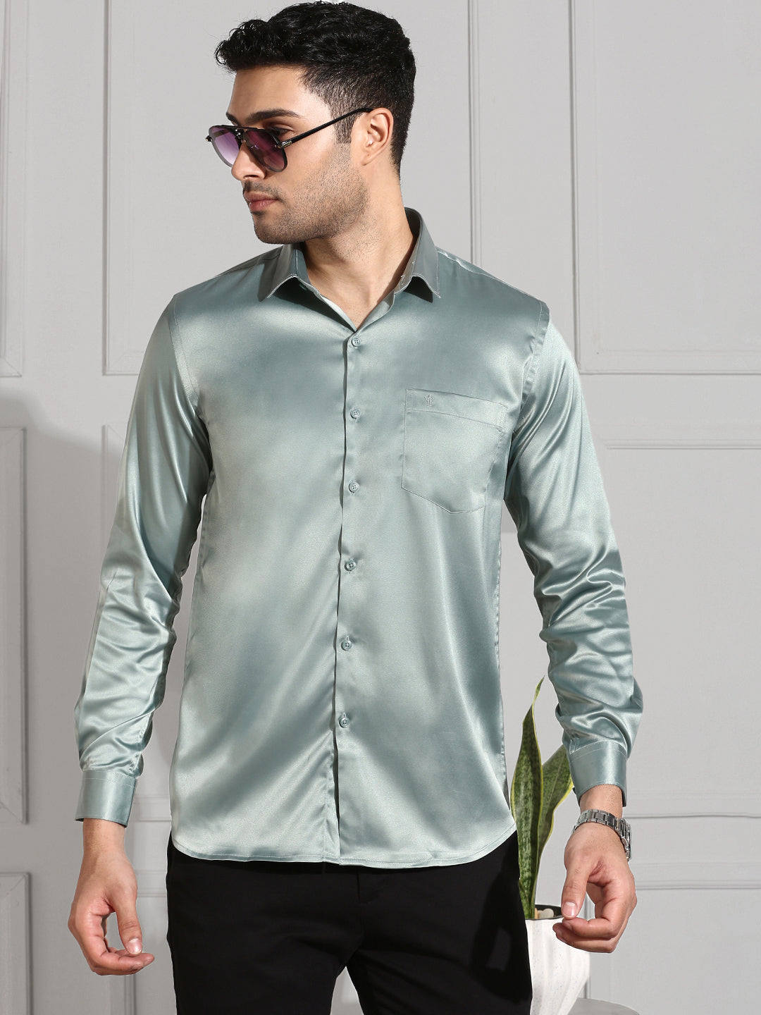 Men Stretch Poly Shirt Grayish Green PS8