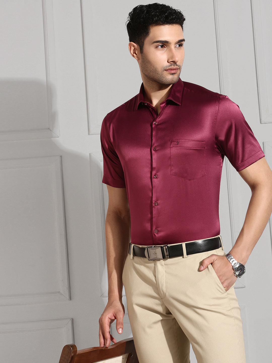Men Stretch Poly shirt Berry Red PS7