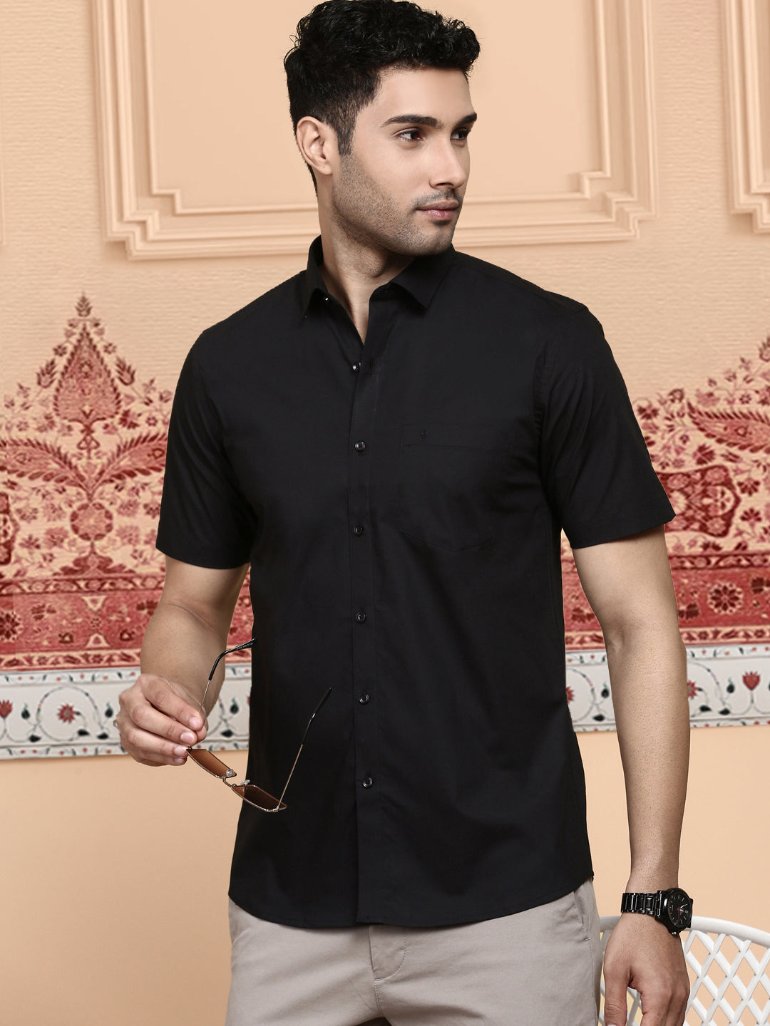 Men 100% Cotton White & Black Half Sleeves Shirt Combo (2 Pcs Pack)