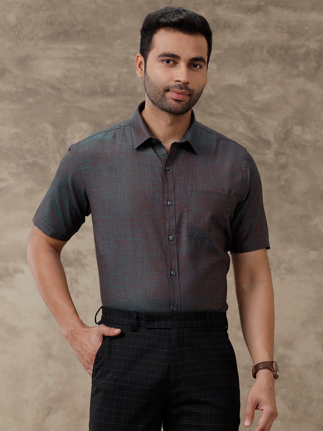 Men Cotton Rich Half Sleeves Shirt Grey CK11