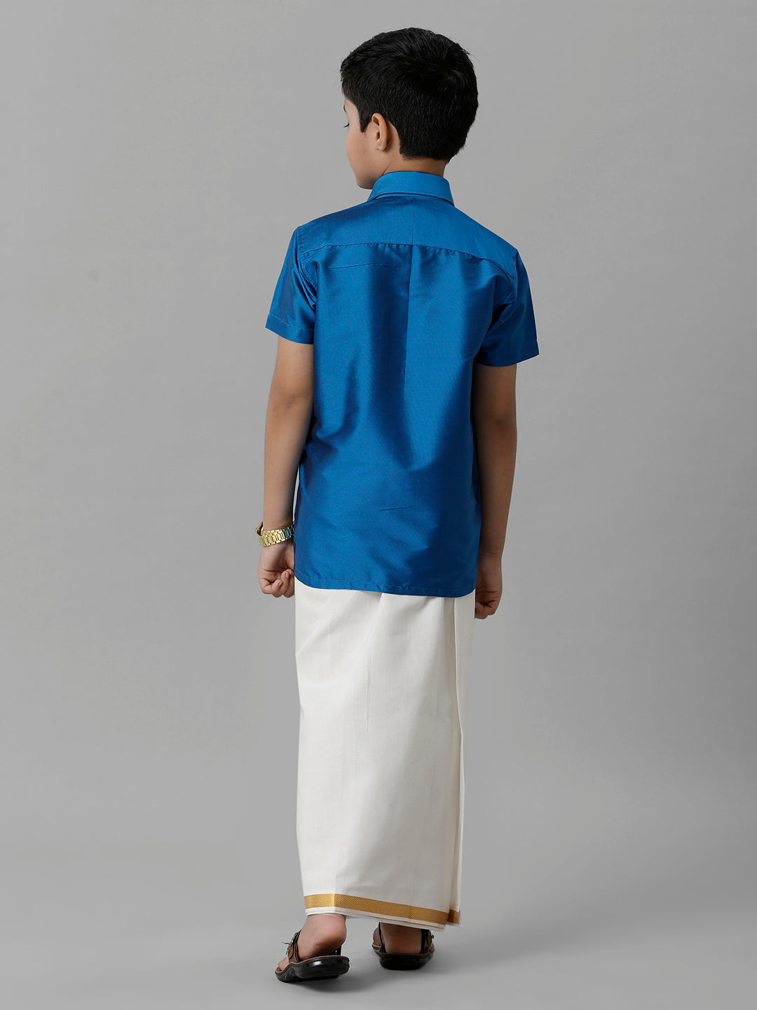 Boys Silk Cotton Shirt with Dhoti Set Royal Blue-Back view