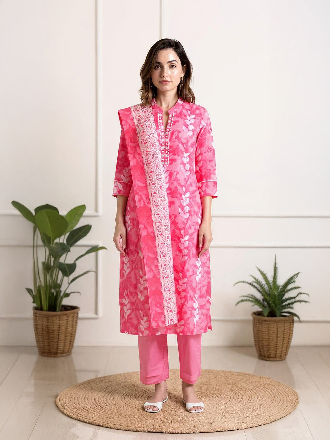 Women Pink Cotton Kurti Set EKS59