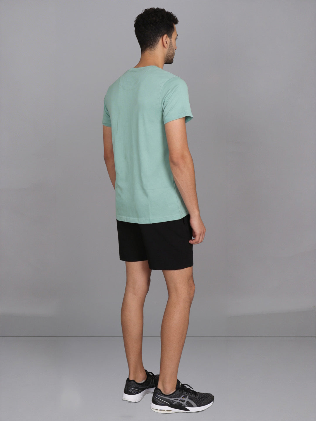 Men Olive Green Crew neck T-Shirt with Black Shorts Combo ES1