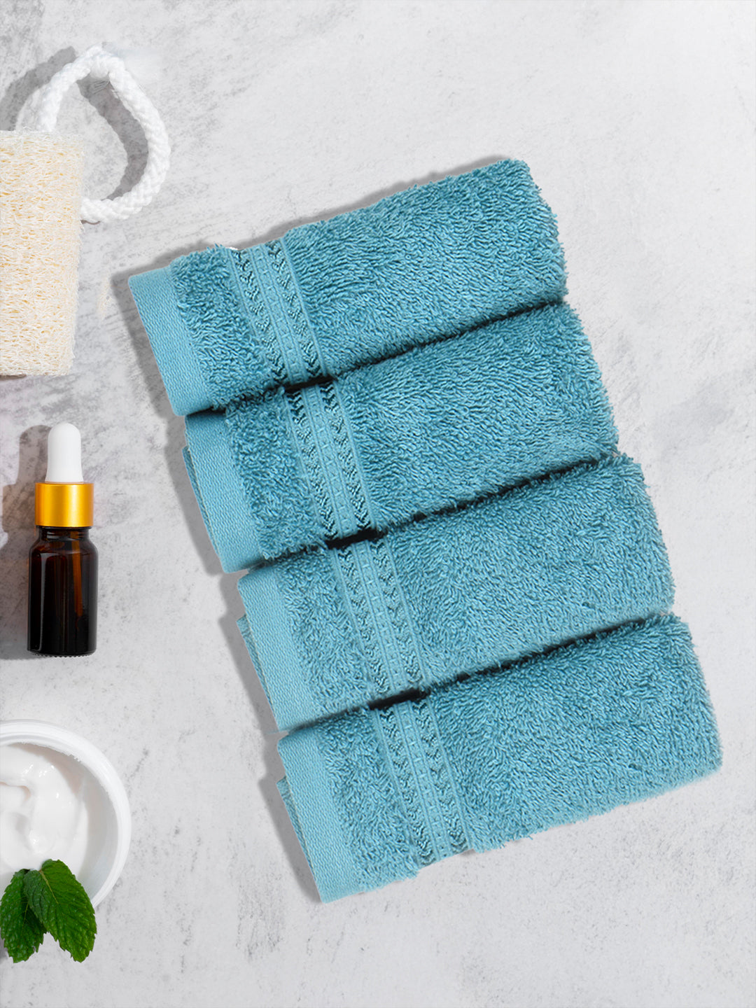 Cotton Bamboo Face Towel Blue FC7 (Pack of 4) - 500 GSM | 30x30cm