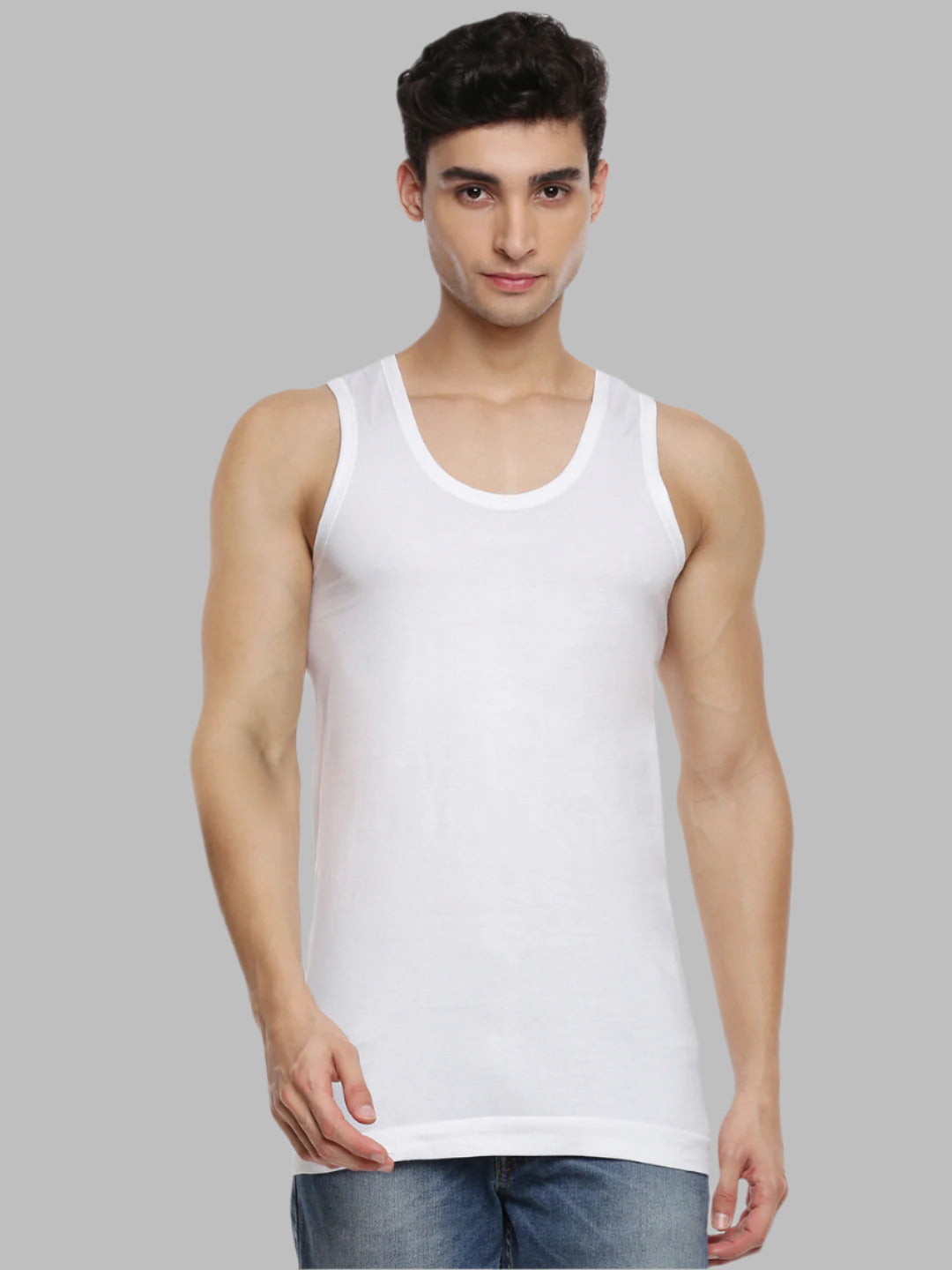 Men 100% Combed Cotton White Vest RN Sukra Value Pack (Pack of 4)