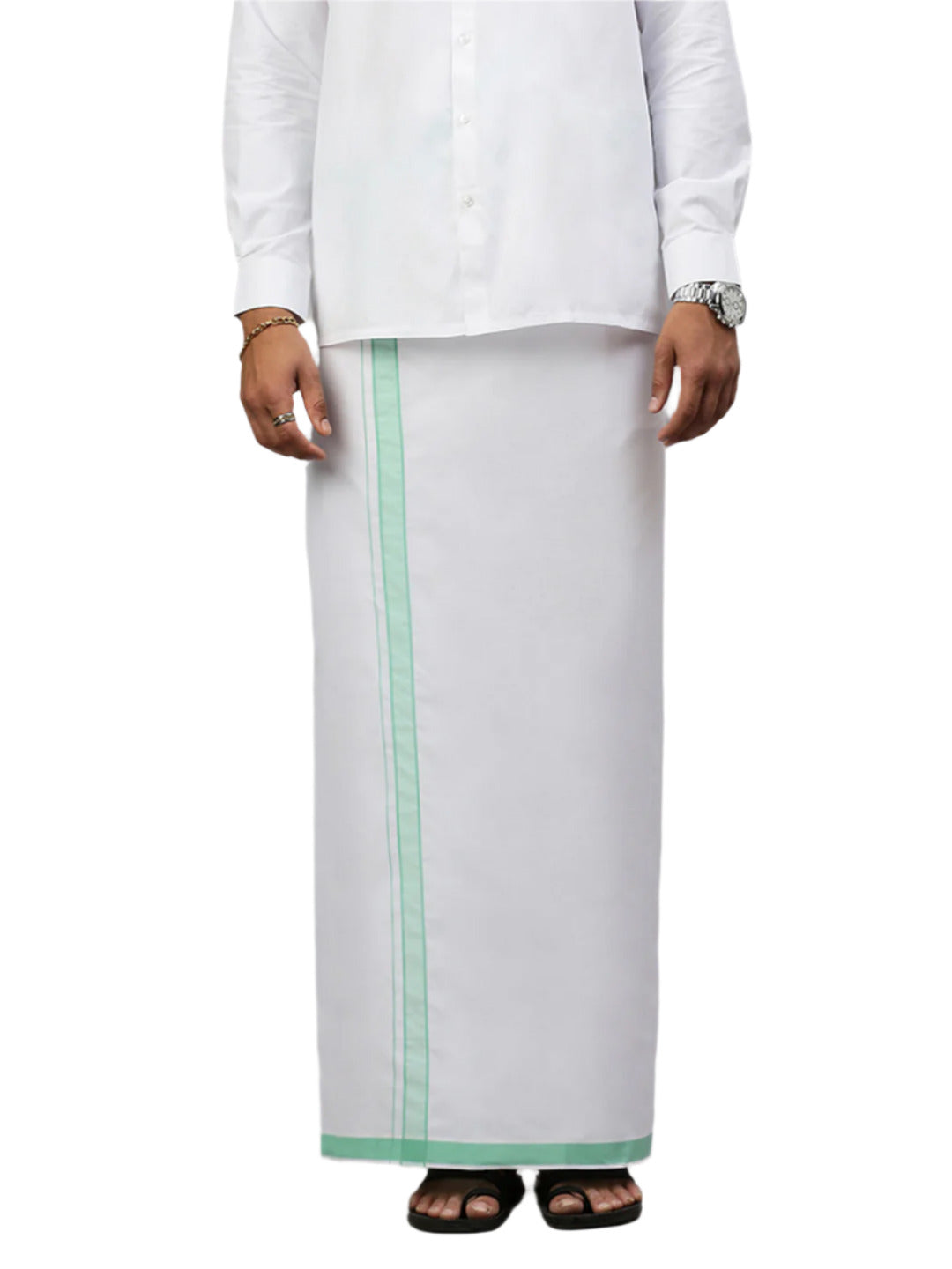 Men Single Layer Cotton Blend White Dhoti with Fancy Border Winner Plain WP15