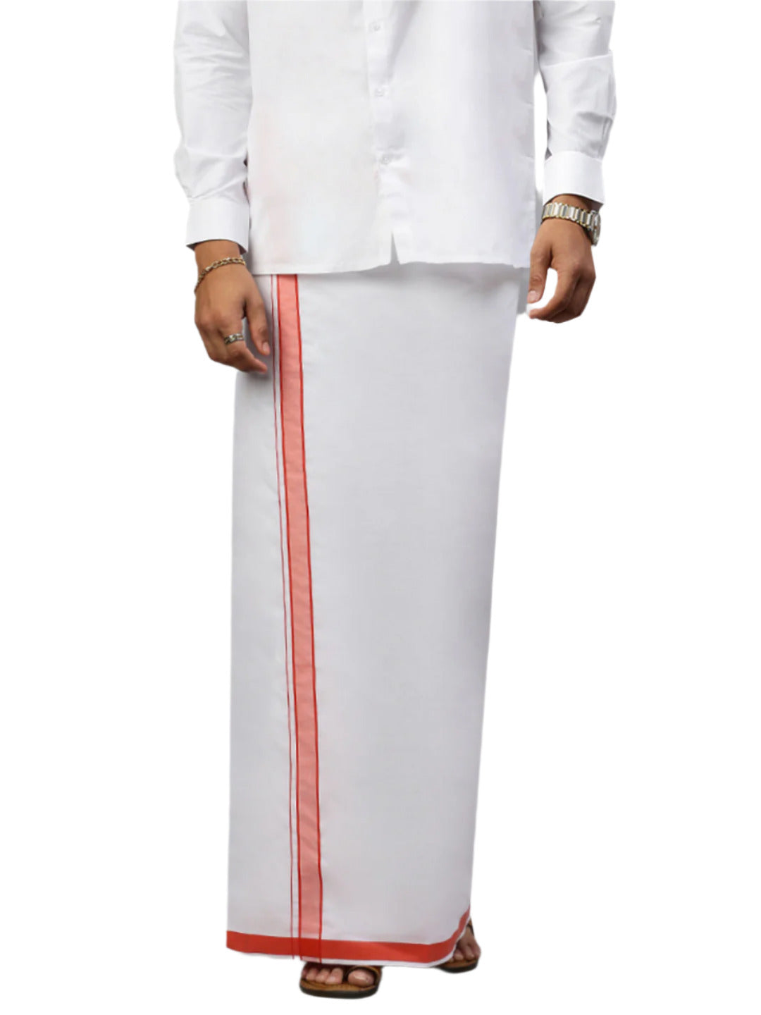 Men Single Layer Cotton Blend White Dhoti with Fancy Border Winner Plain WP09