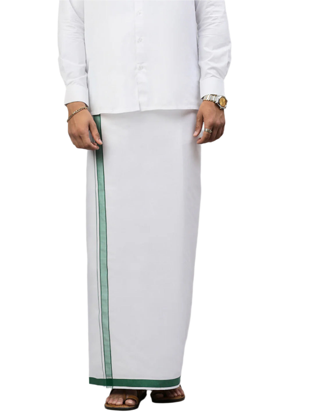 Men Single Layer Cotton Blend White Dhoti with Fancy Border Winner Plain WP01