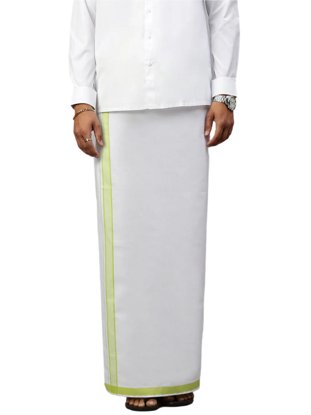 Men Cotton Blend Single Layer White Dhoti with Fancy Border WP20