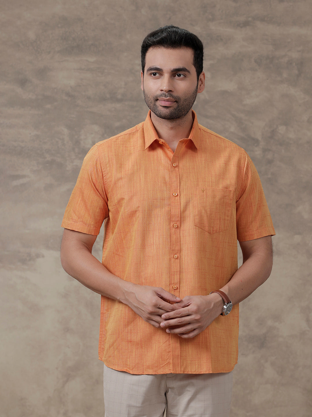 Men Cotton Rich Shirt Full Sleeves Light Orange T20 CR5