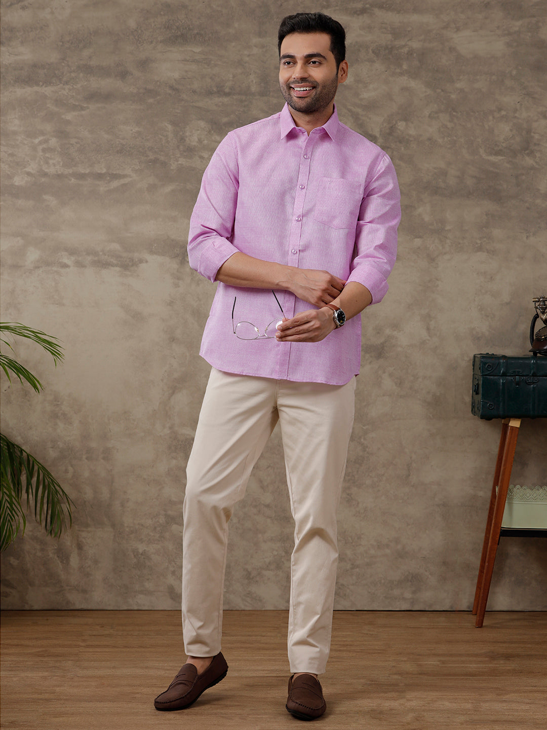 Men Cotton Blend Shirt Lavender T3 CV18