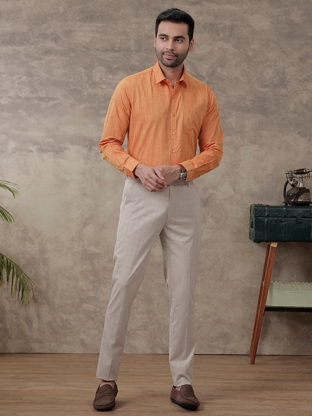 Men Cotton Rich Shirt Full Sleeves Light Orange T20 CR5