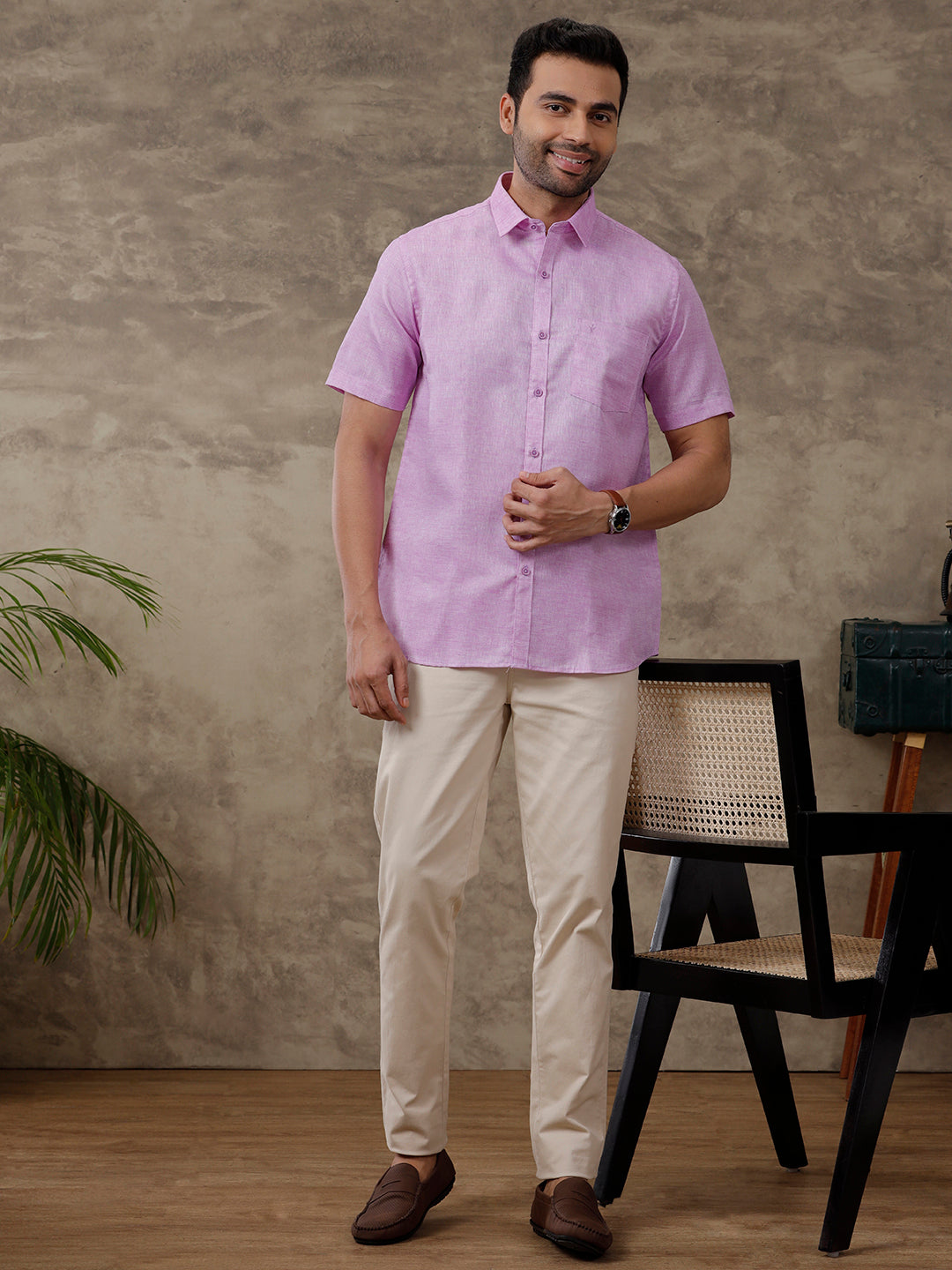 Men Cotton Blend Shirt Lavender T3 CV18
