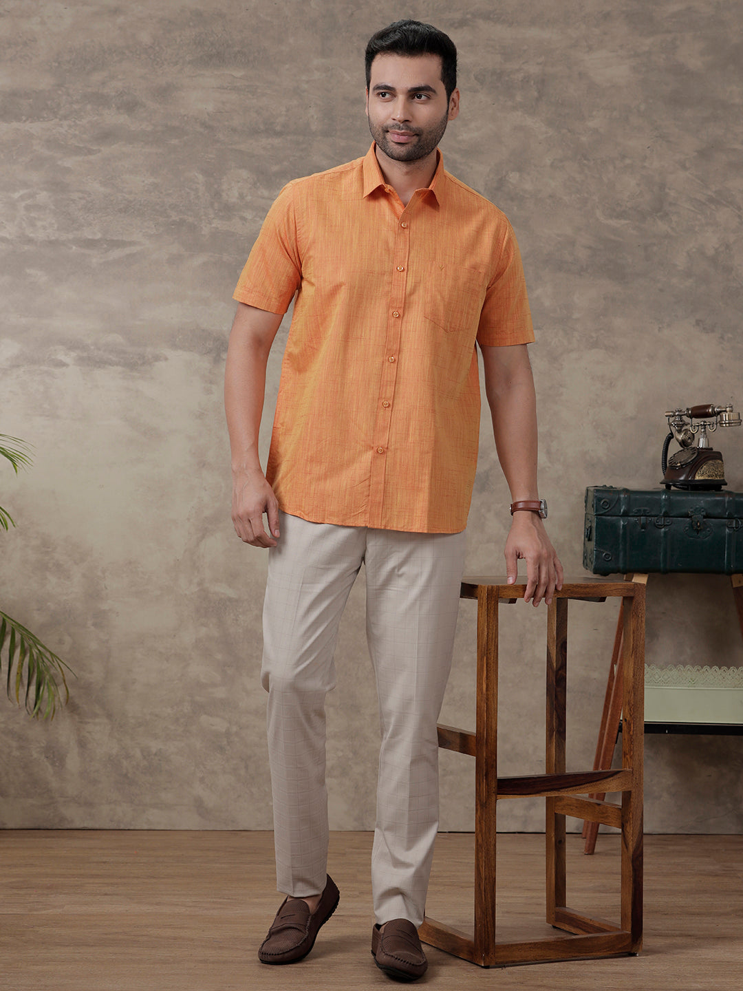 Men Cotton Rich Shirt Full Sleeves Light Orange T20 CR5