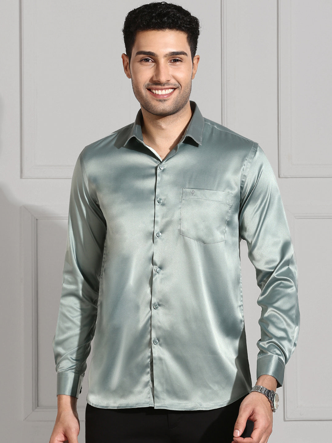 Men Stretch Poly Shirt Grayish Green PS8