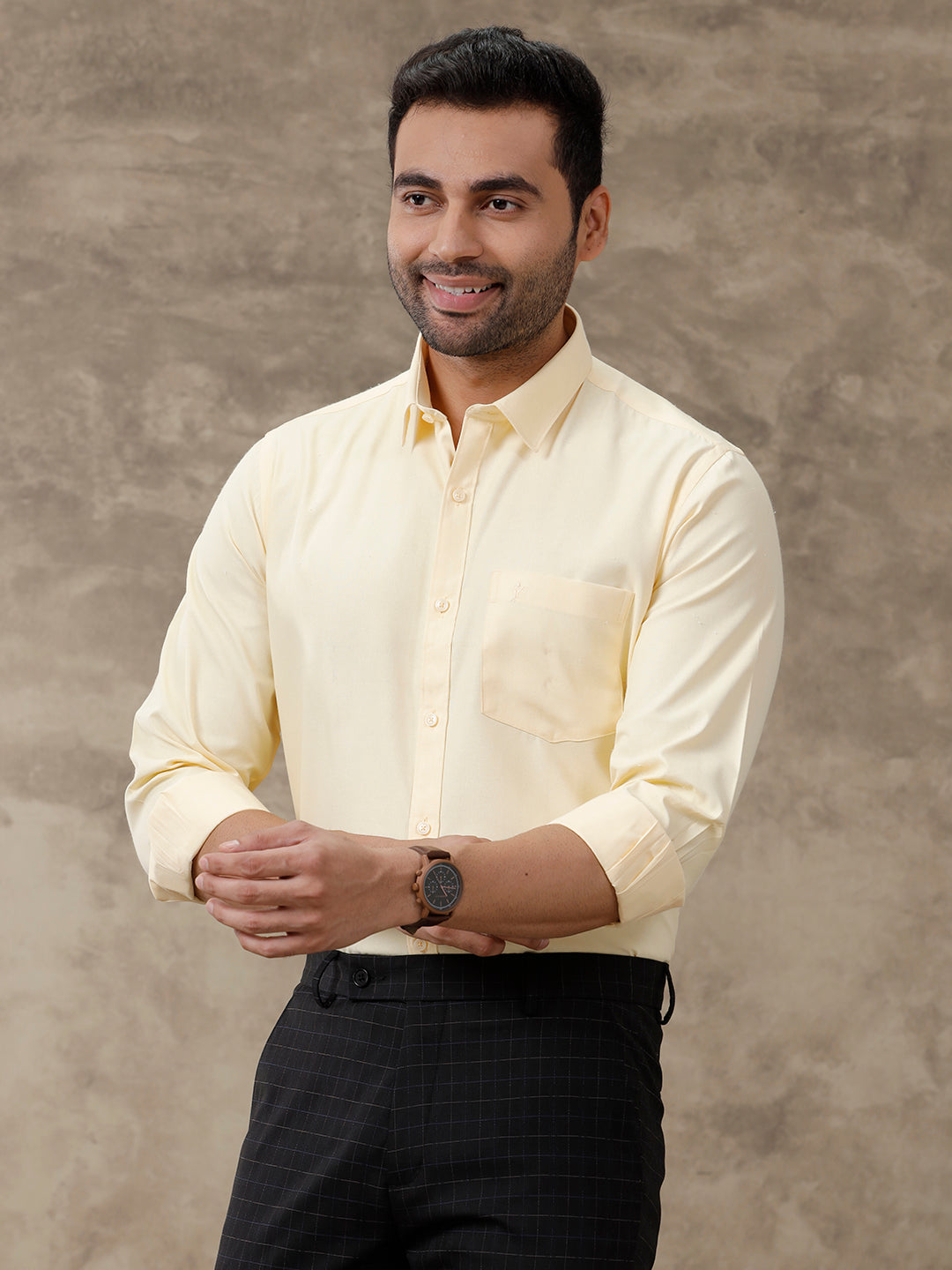 Men Cotton Blend Shirt Light Yellow T40 TP5