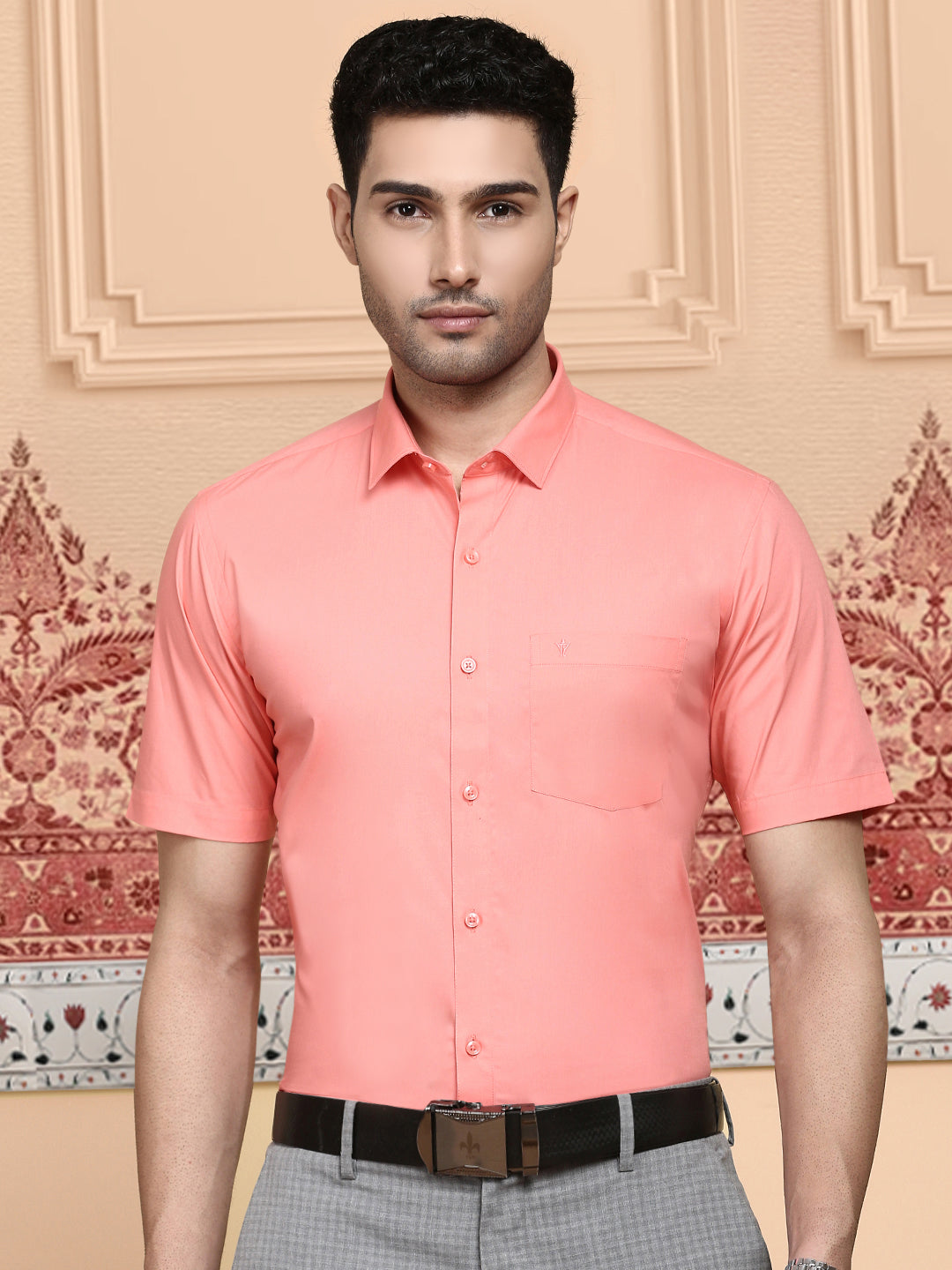 Men Cotton Spandex Shirt 2 Way Stretch Light Pink LY9