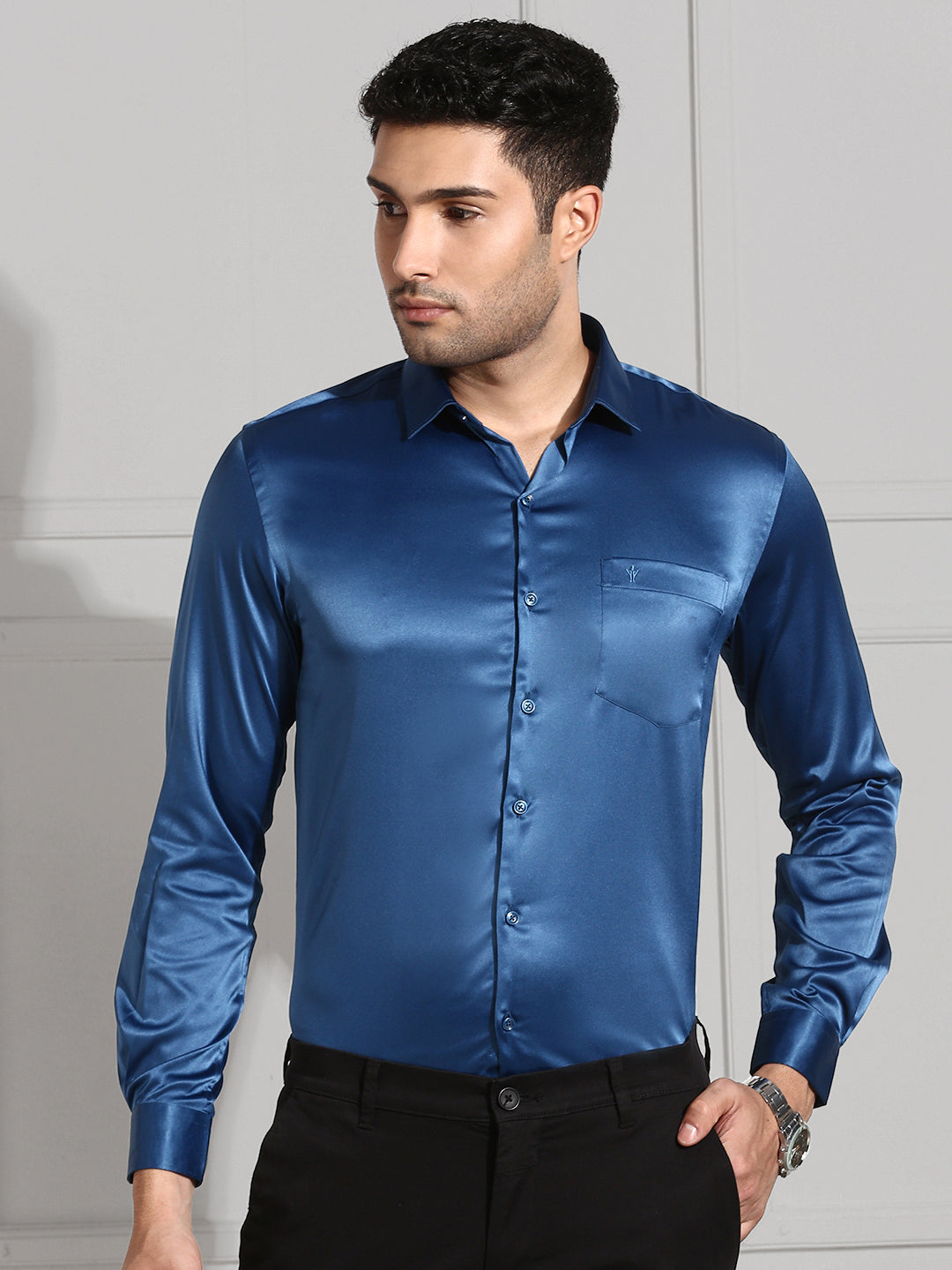 Men Party Wear Navy Shirt PS4