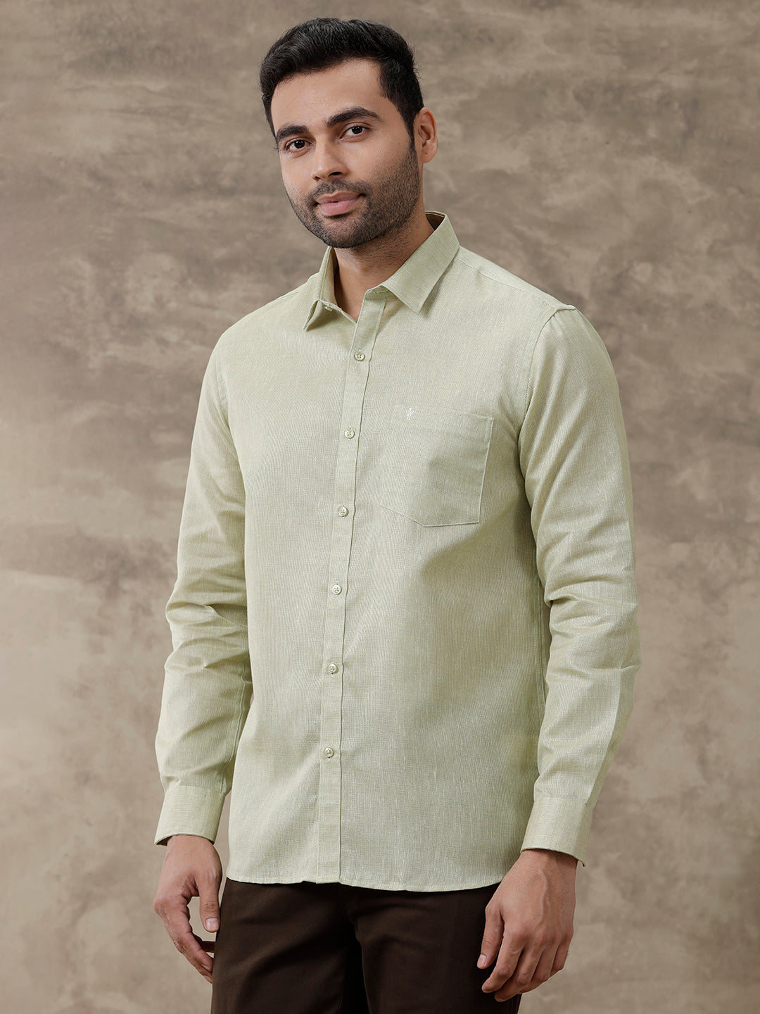 Men Cotton Blend Full Sleeves Shirt Olive Green T3 CV16