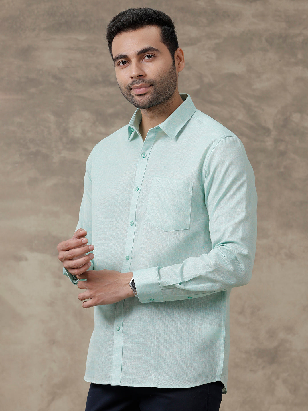 Men Cotton Blend Full Sleeves Shirt Aqua Green T3 CV13