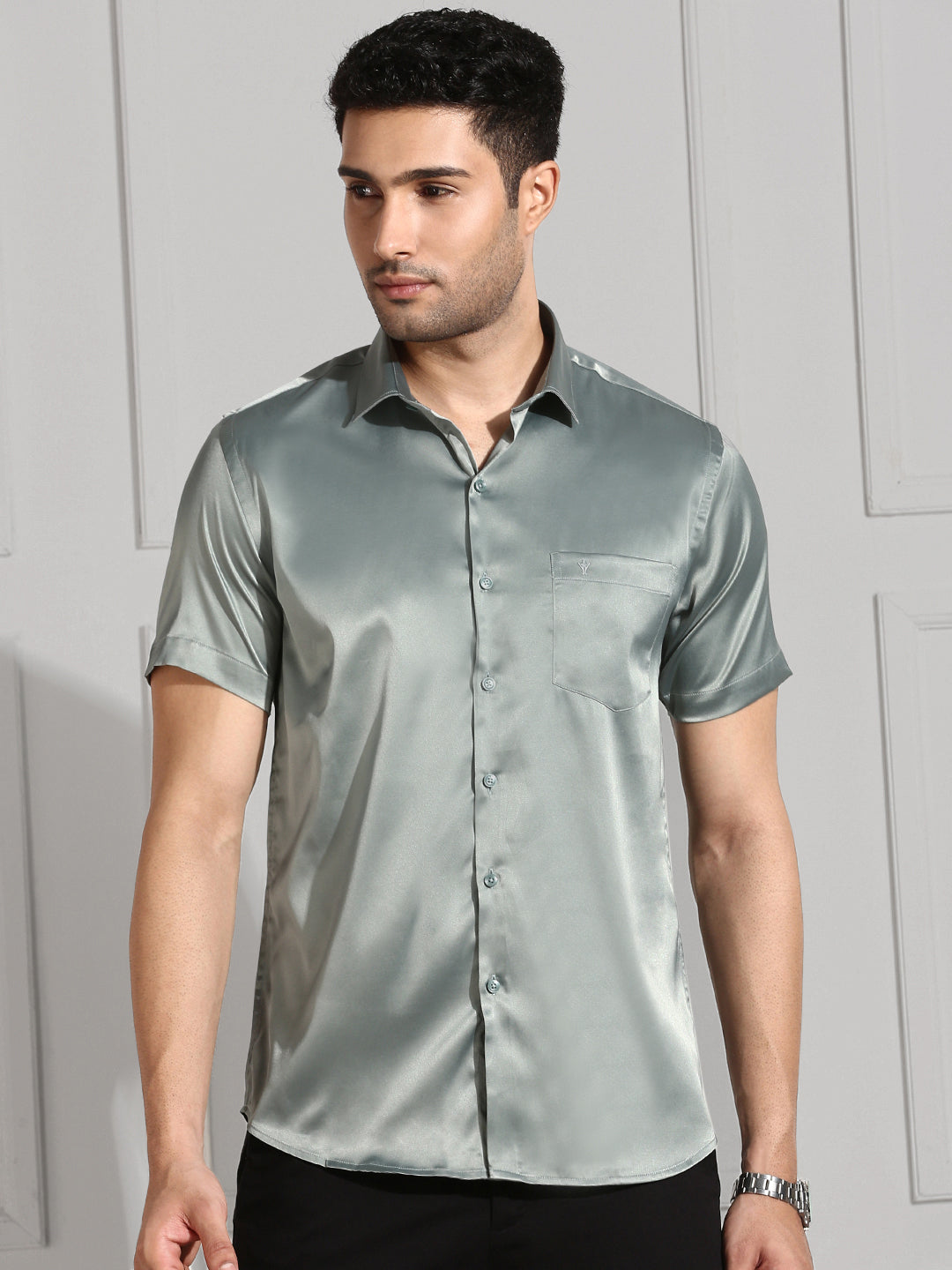 Men Stretch Poly Shirt Grayish Green PS8