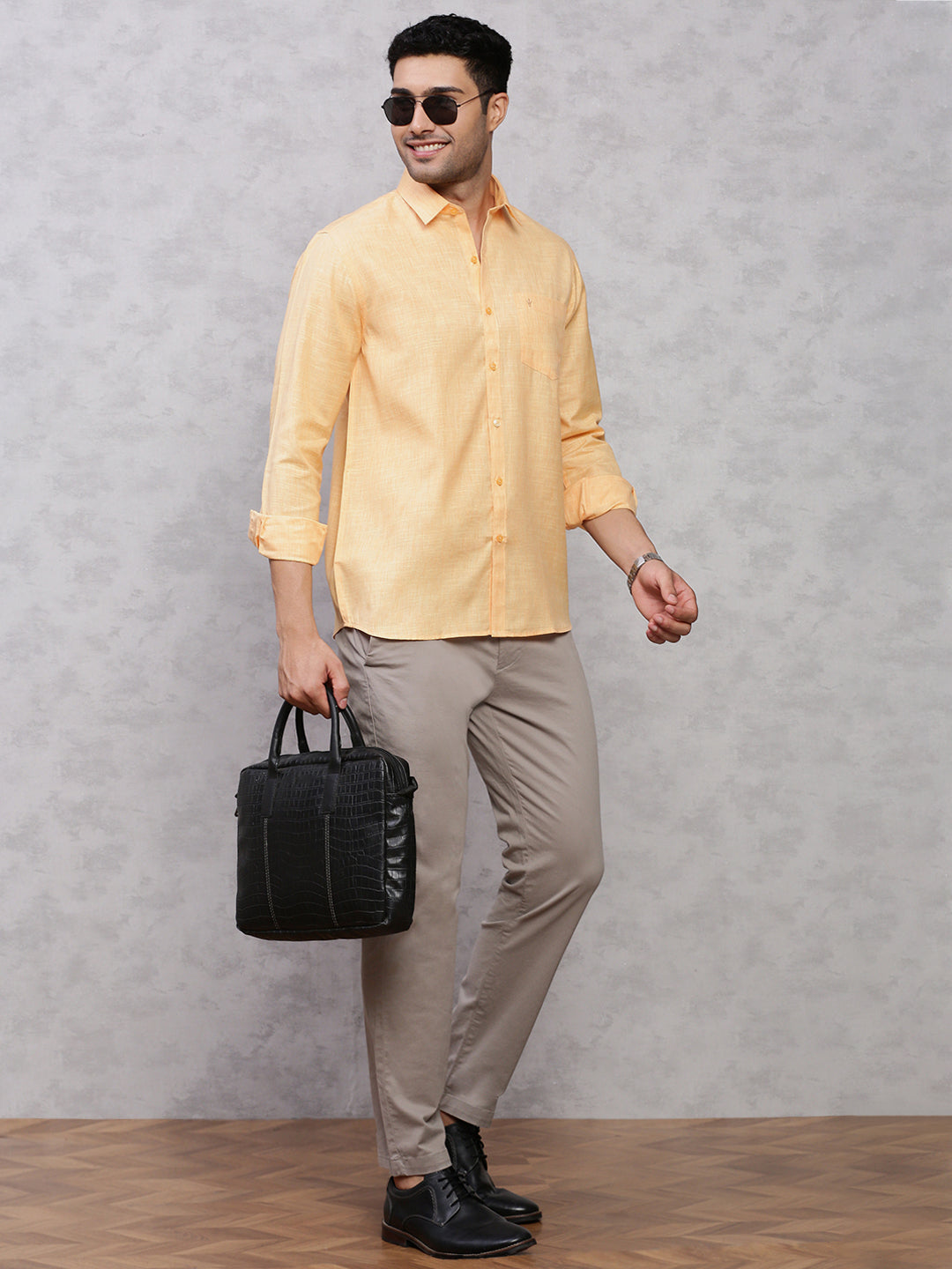 Men Cotton Rich Shirt Light Orange T12 CK4