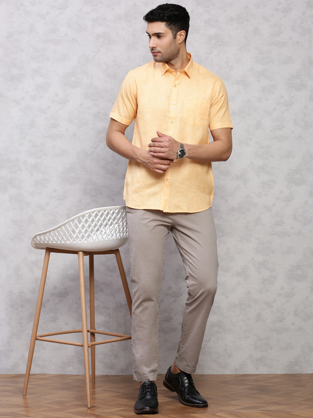 Men Cotton Rich Shirt Light Orange T12 CK4
