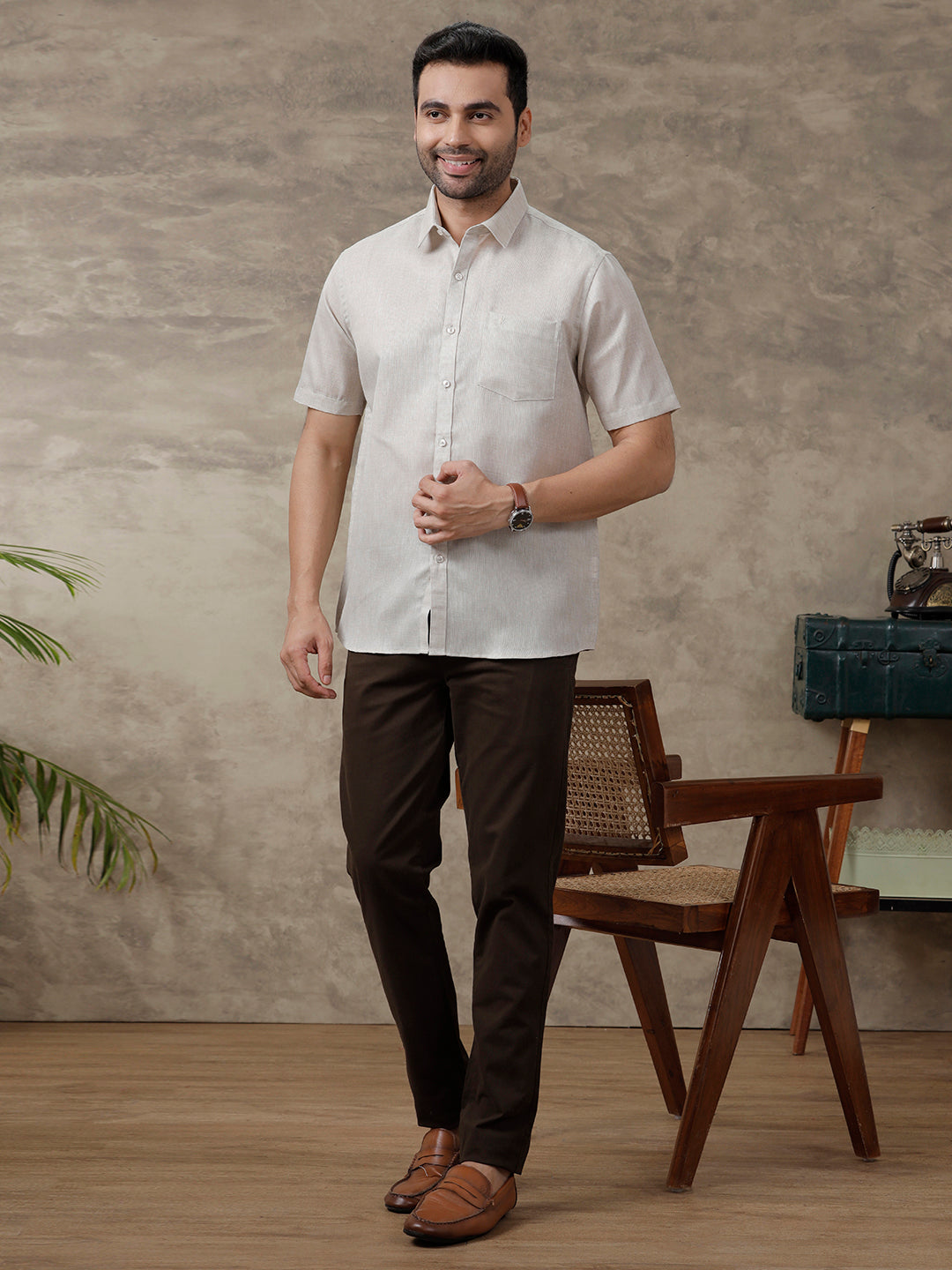 Men Cotton Blend Shirt Grey T3 CV7