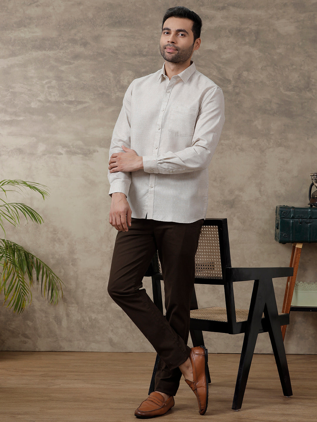 Men Cotton Blend Shirt Grey T3 CV7