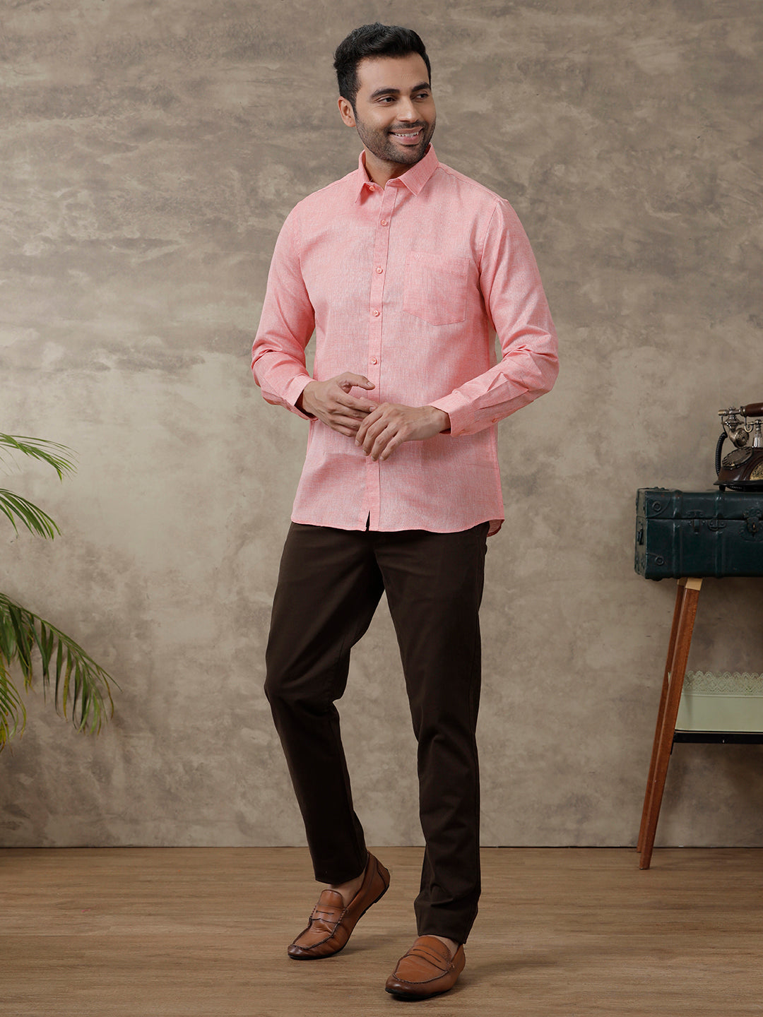 Men Cotton Blend Shirt Light Pink T3 CV11