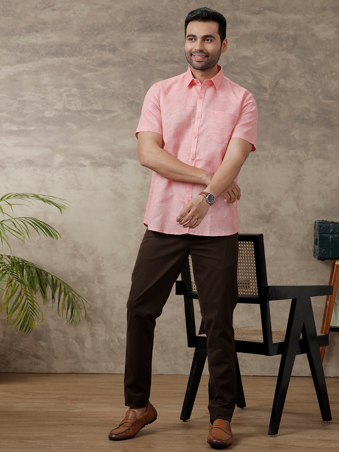 Men Cotton Blend Shirt Light Pink T3 CV11