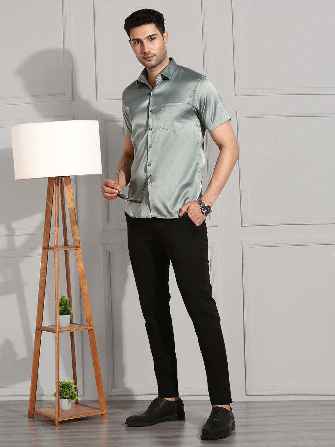 Men Stretch Poly Shirt Grayish Green PS8