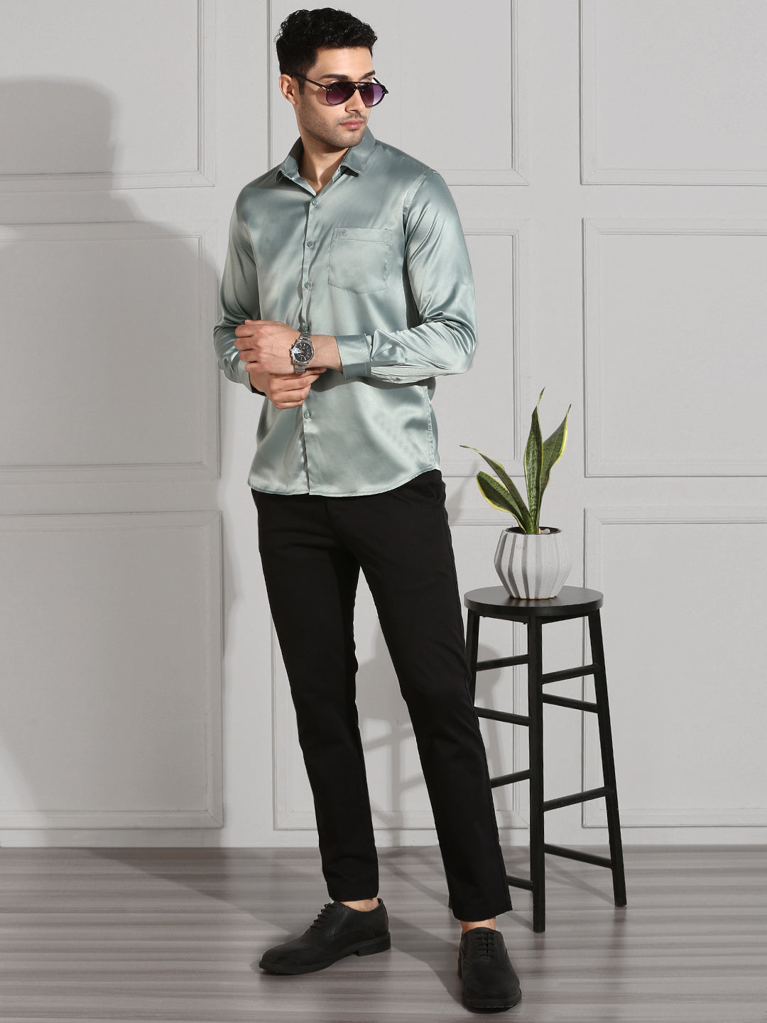 Men Stretch Poly Shirt Grayish Green PS8