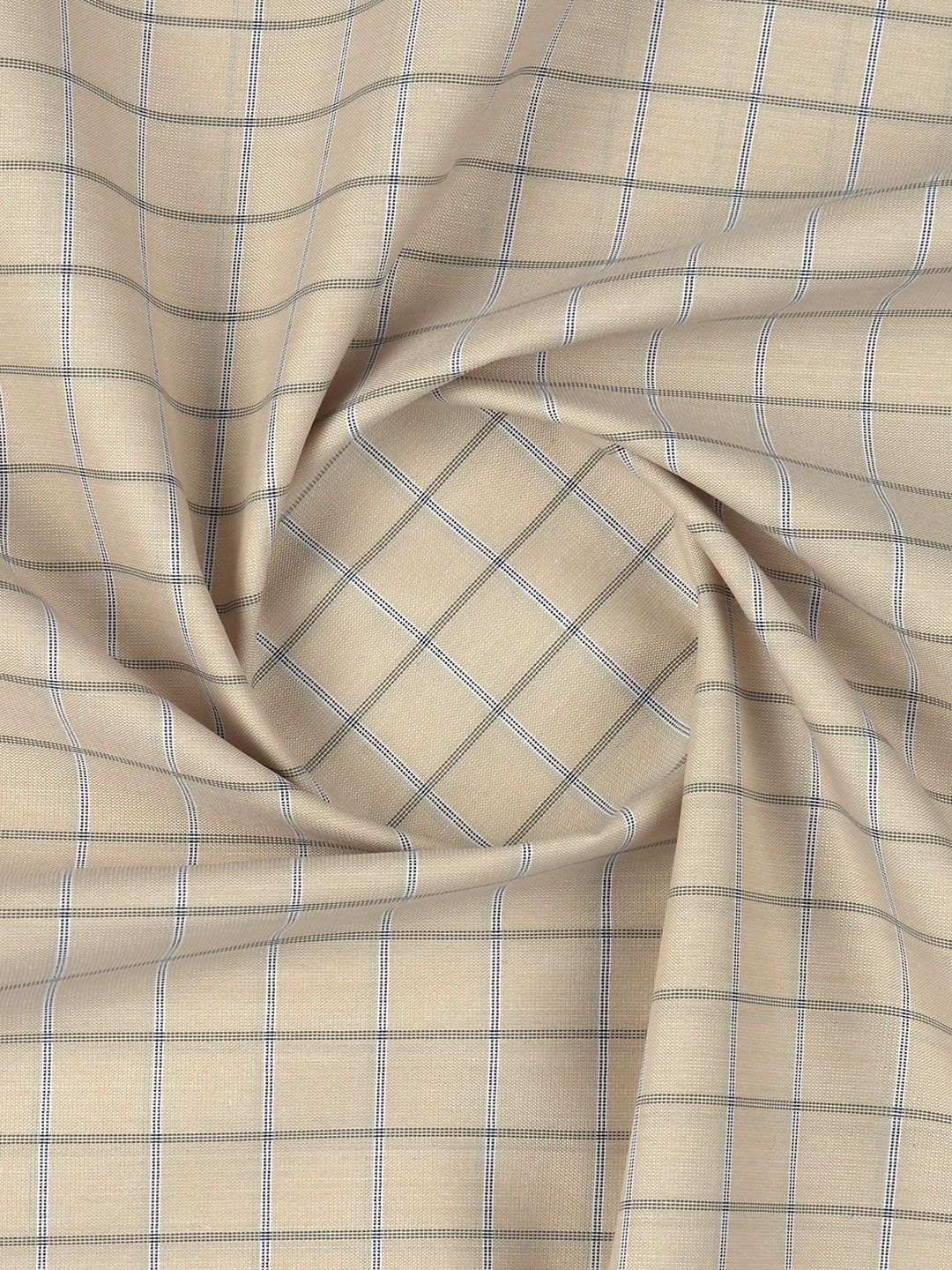 Cotton Rich Checked Light Brown Shirt Fabric Elight Gold