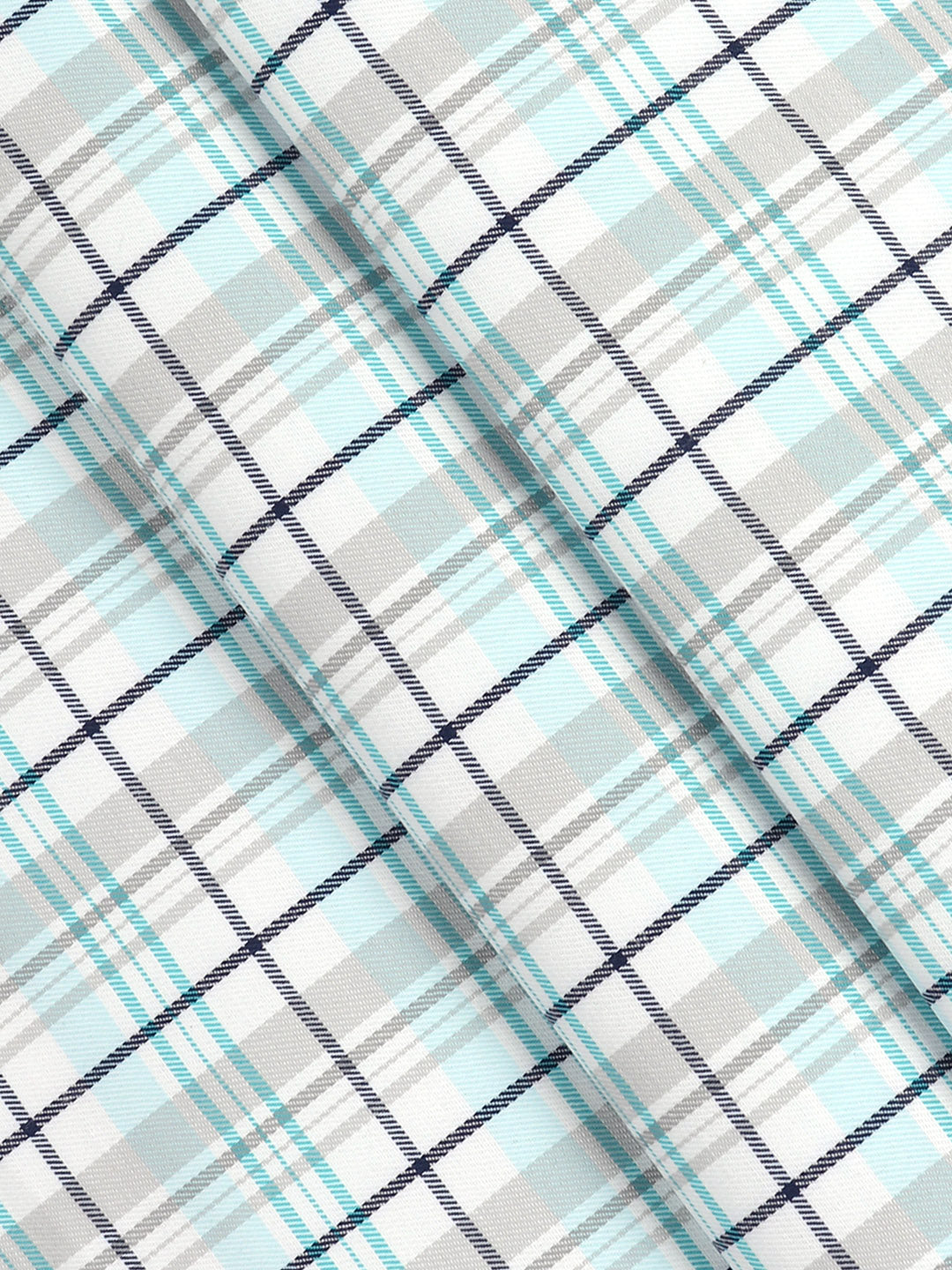 Men's Cotton Rich Checked White with Green Shirt Fabric Elight Gold