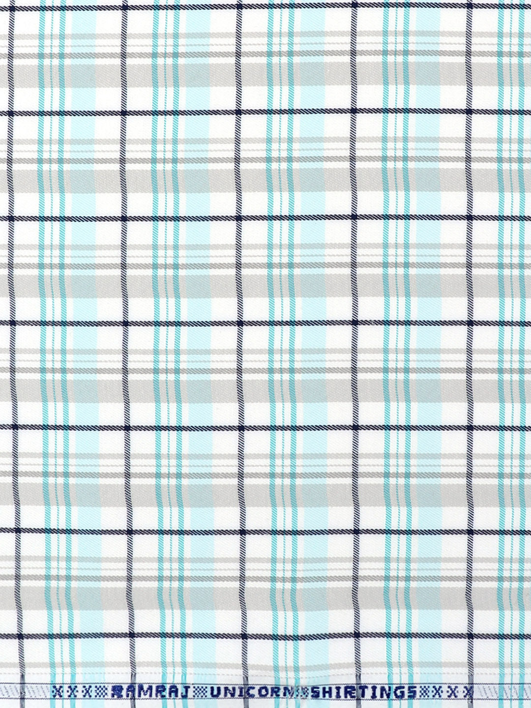 Cotton Rich Checked White with Green Shirt Fabric Elight Gold