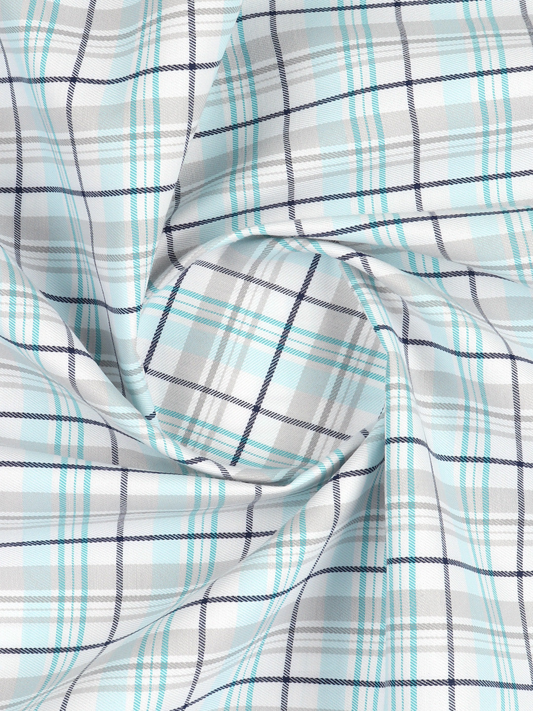 Cotton Rich Checked White with Green Shirt Fabric Elight Gold