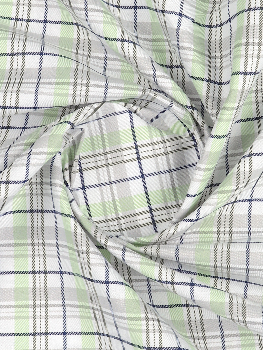 Cotton Rich Checked White with Green Shirt Fabric Elight Gold