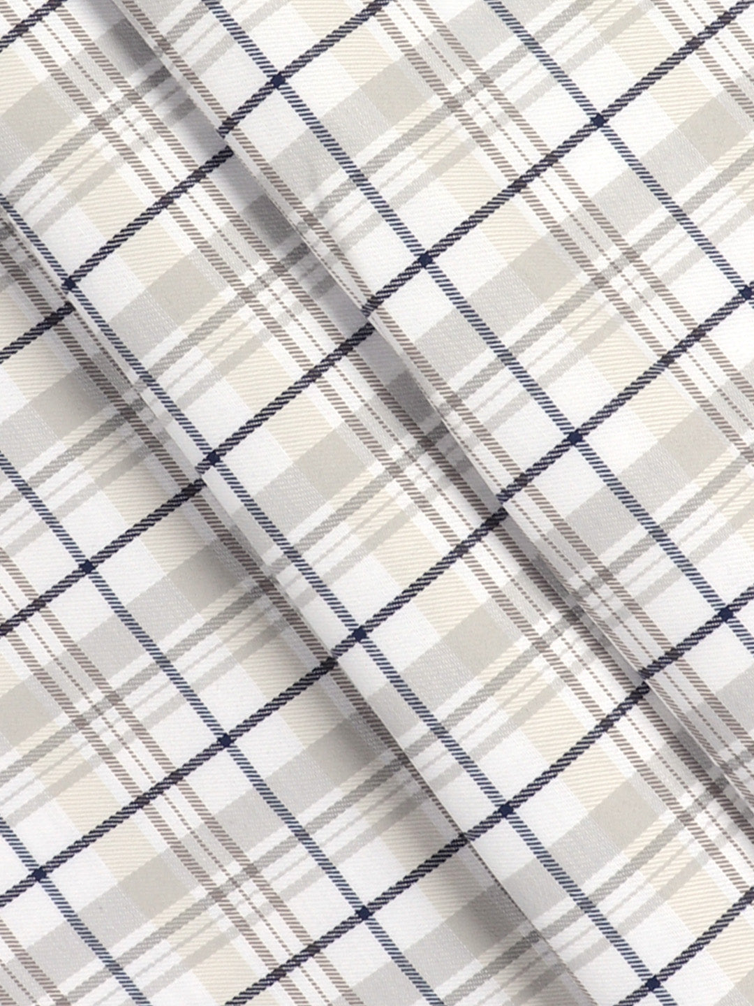 Cotton Rich Checked LT Brown with Blue Shirt Fabric Elight Gold