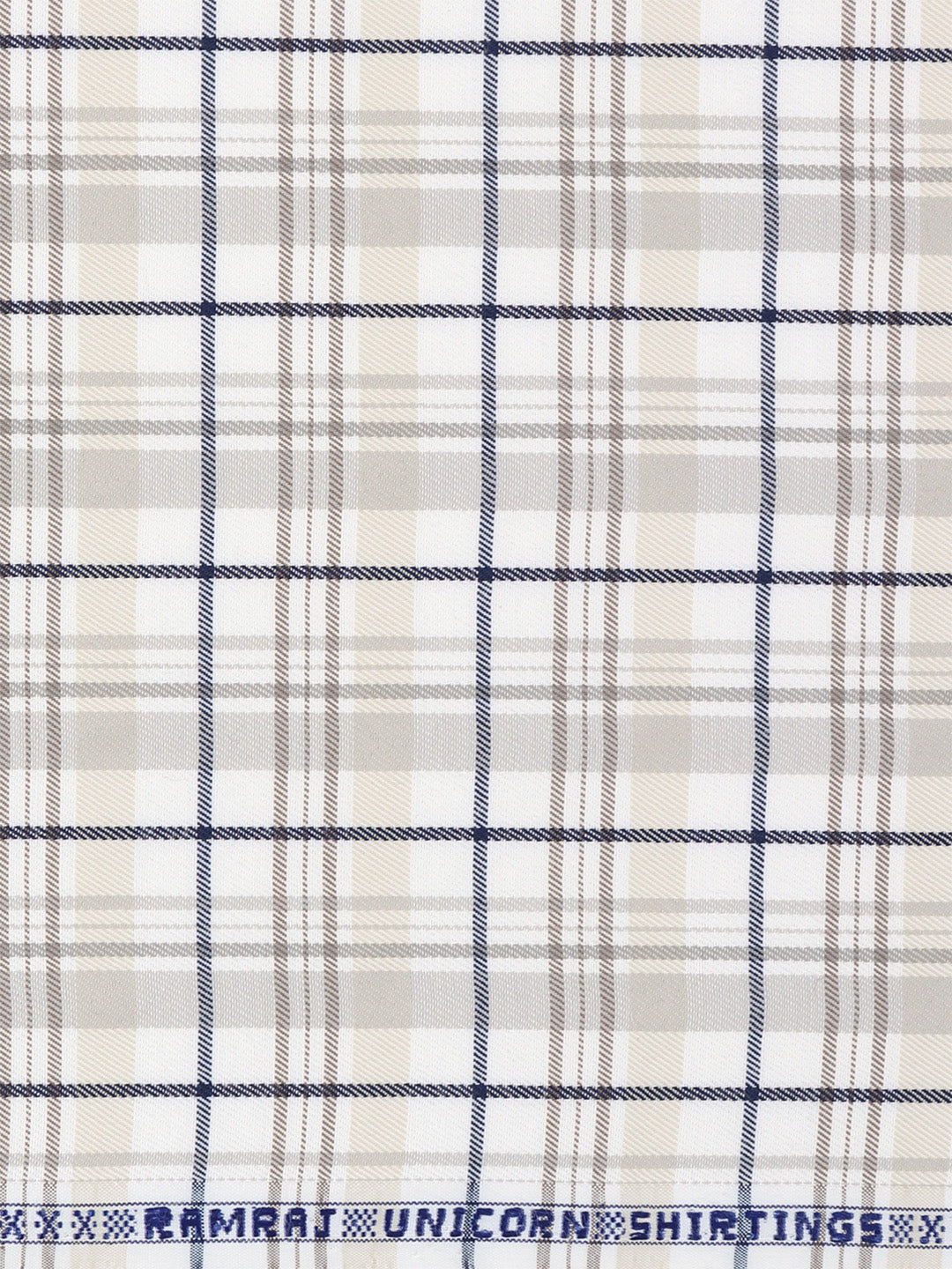 Cotton Rich Checked LT Brown with Blue Shirt Fabric Elight Gold