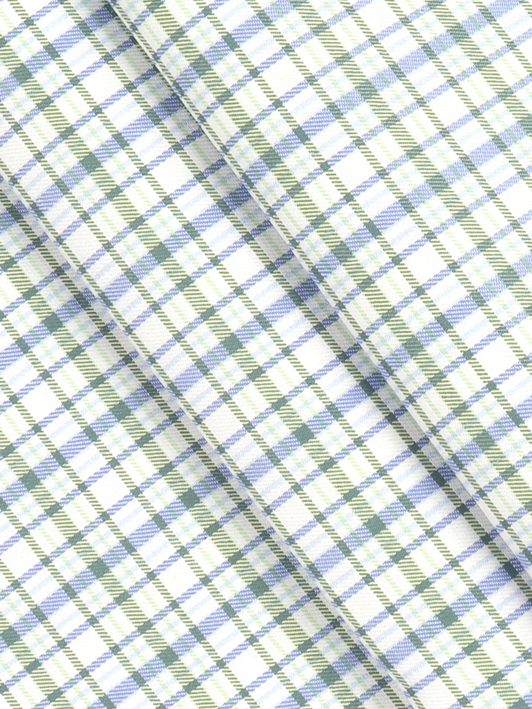 Men's Cotton Rich Checked White with Green Shirt Fabric Elight Gold