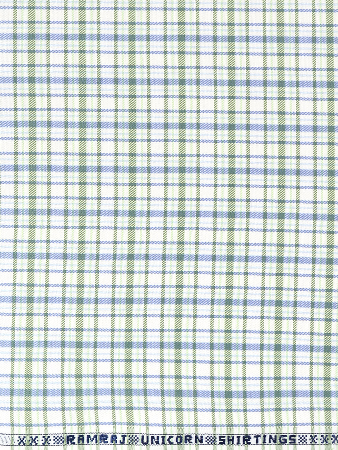 Cotton Rich Checked White with Green Shirt Fabric Elight Gold