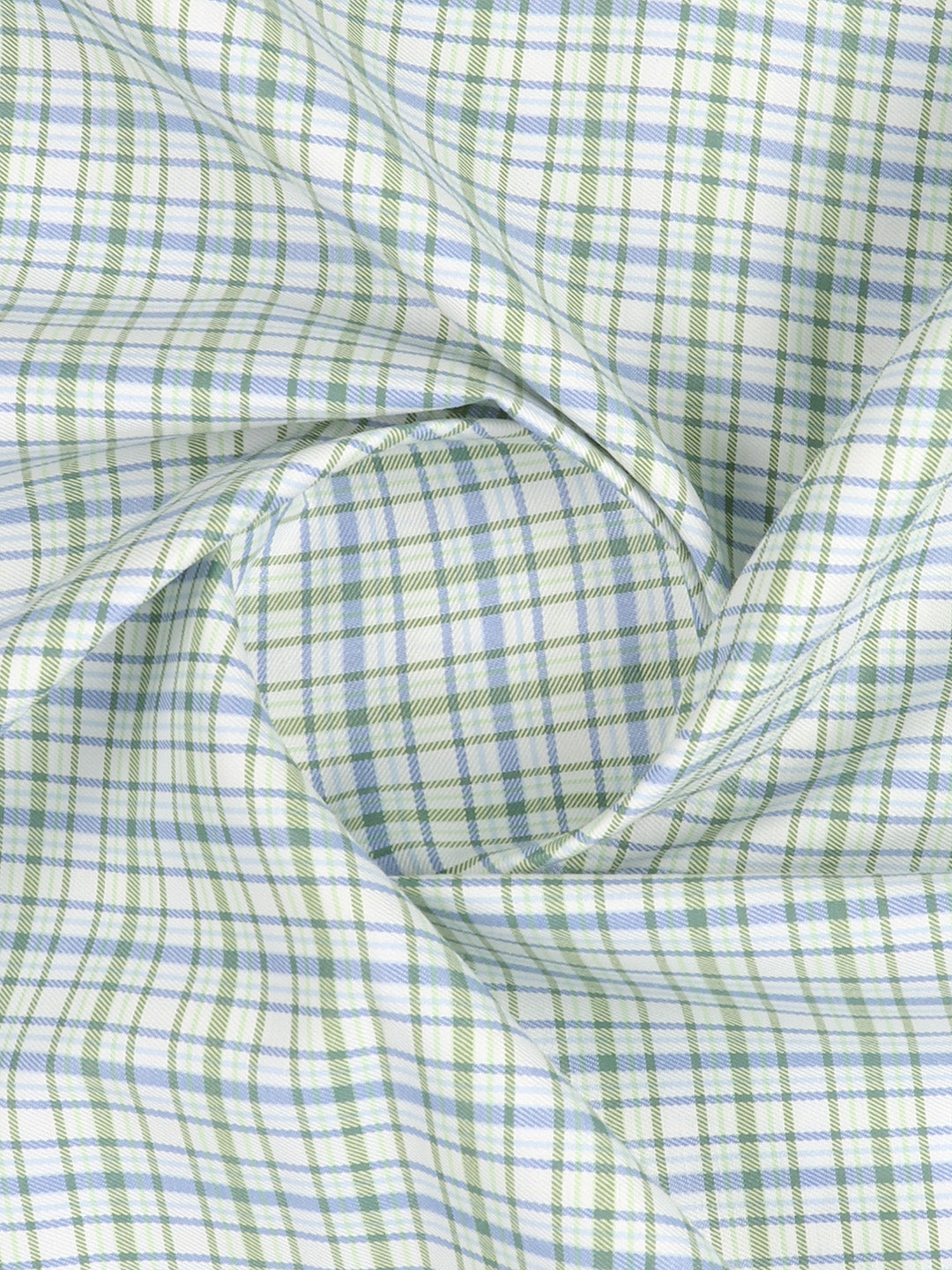 Cotton Rich Checked White with Green Shirt Fabric Elight Gold