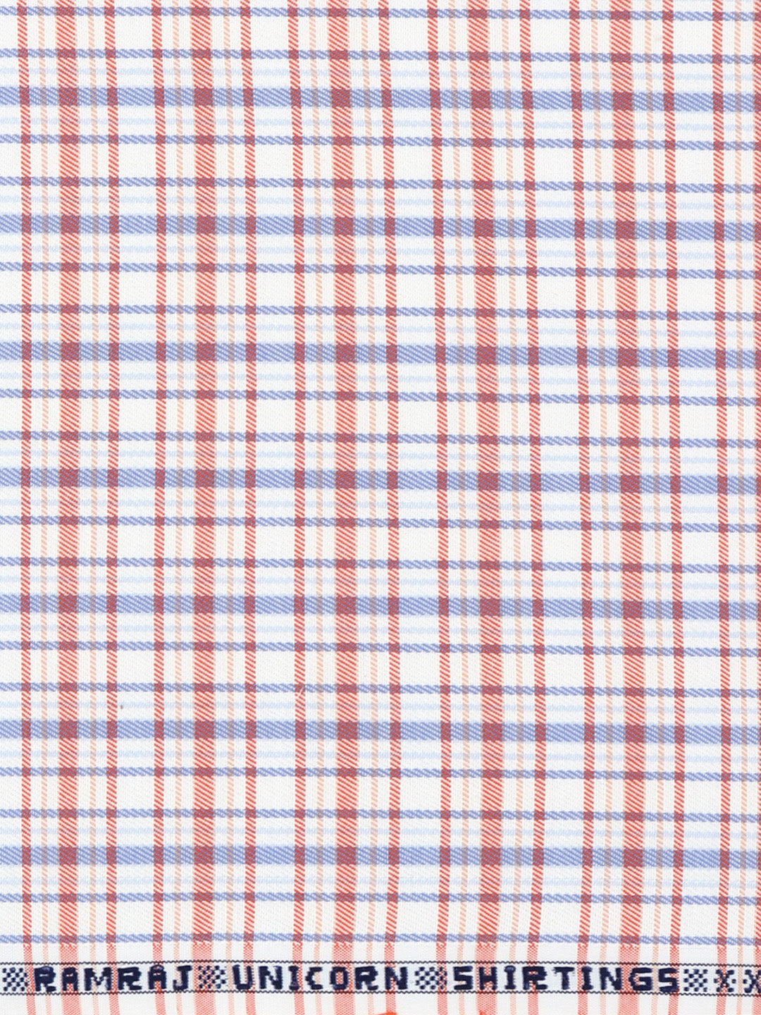 Cotton Rich Checked White with Orange Shirt Fabric Elight Gold