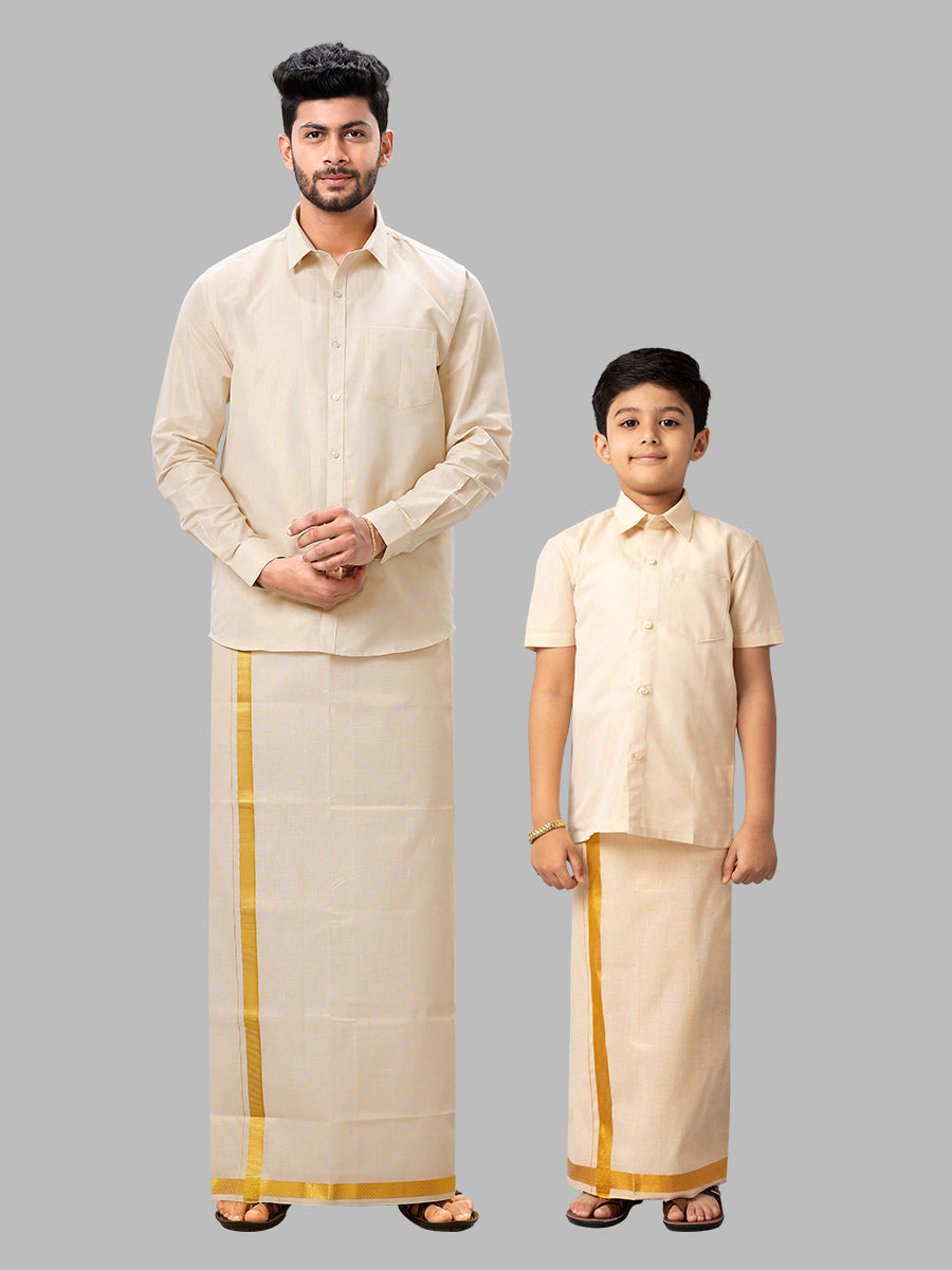 Like Father Like Son Tissue Jari Shirt Dhoti Combo Sankalpam Gold