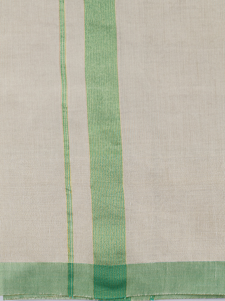 Mens Regular Single Tissue Dhoti with Green Jari Border Clever Fancy-zoom view