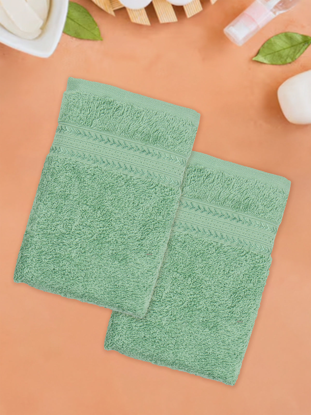 Bamboo Cotton Green Terry Hand Towel HC2 (Pack of 2) - 500 GSM | 0.40*0.60m