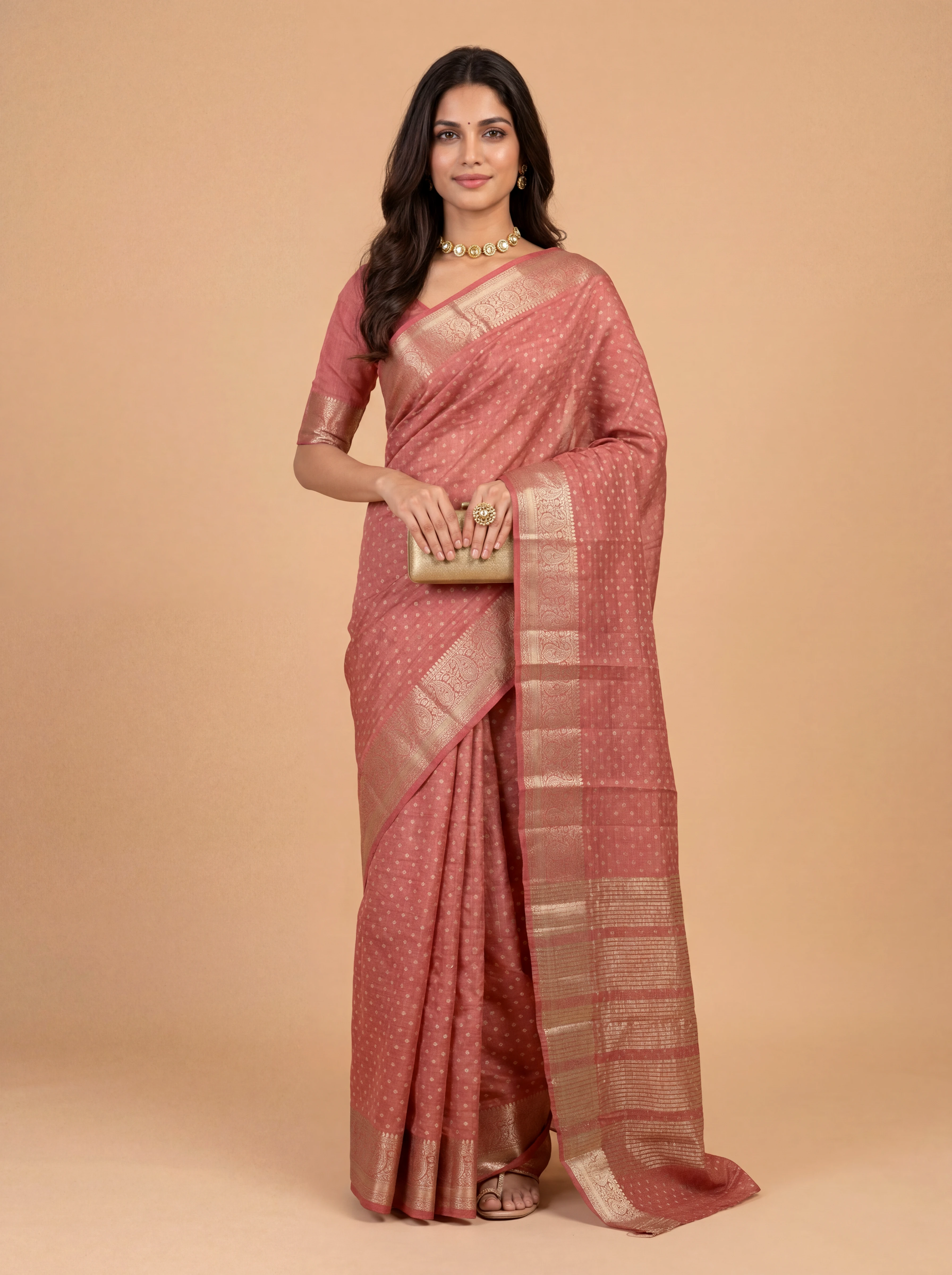 Women Semi Raw Silk Pink Saree SRS122