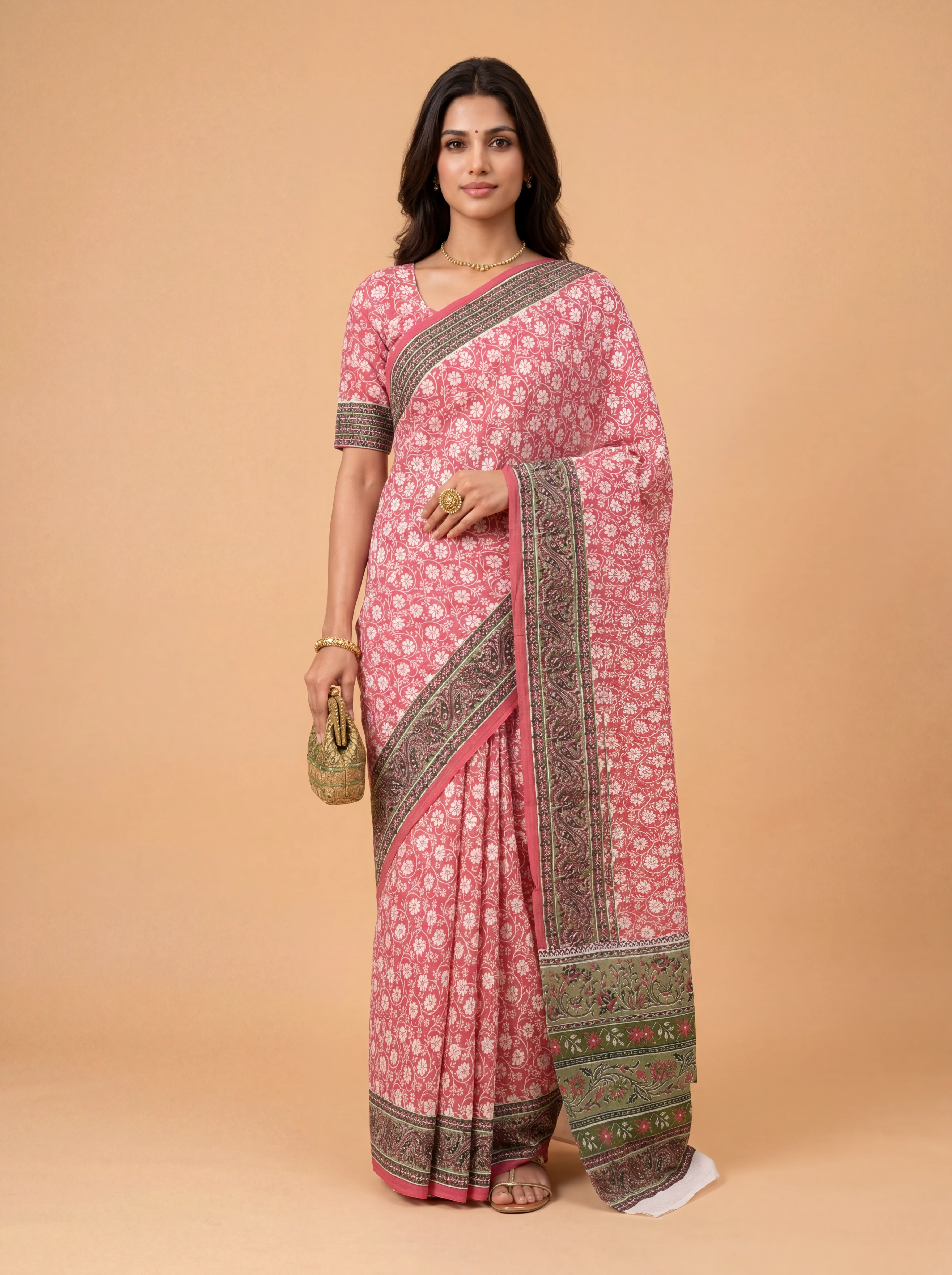 Women Pure Cotton Red Floral Printed Saree PCS280
